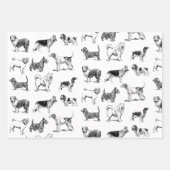 白黒ヴィンテージ犬のパターン ラッピングペーパーシート (正面)