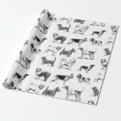 白黒ヴィンテージ犬のパターン ラッピングペーパー (アンロールド)