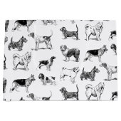 白黒ヴィンテージ犬のパターン ラージペーパーバッグ (正面)