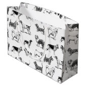 白黒ヴィンテージ犬のパターン ラージペーパーバッグ (裏面アングル)