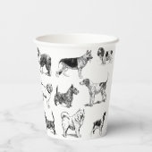 白黒ヴィンテージ犬のパターン 紙コップ (裏面)