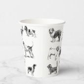 白黒ヴィンテージ犬のパターン 紙コップ (右)