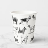 白黒ヴィンテージ犬のパターン 紙コップ (正面)