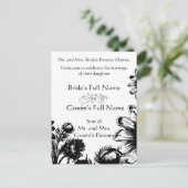 白黒ヴィンテージ結婚フローラ インビテーションポストカード (スタンド正面)