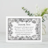 白黒ヴィンテージ結婚フローラ サンキューカード (スタンド正面)