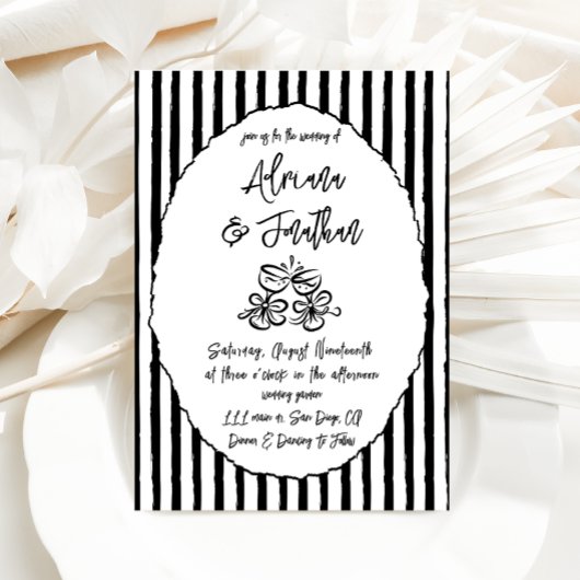 白黒ヴィンテージ結婚写真 招待状