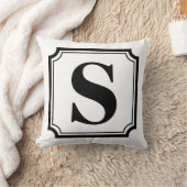 白黒ヴィンテージ縁どモノグラム枕 クッション (ブランケット)