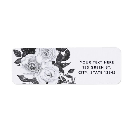 白黒ヴィンテージ花モダンフローラシック ラベル (正面)