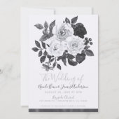 白黒ヴィンテージ花モダンフローラシック 招待状 (正面)