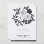白黒ヴィンテージ花モダンブライダルシャワー 招待状 (正面)