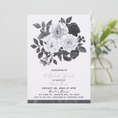 白黒ヴィンテージ花モダンブライダルシャワー 招待状 (スタンド正面)