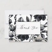 白黒ヴィンテージ花優雅な結婚式 サンキューカード (正面)