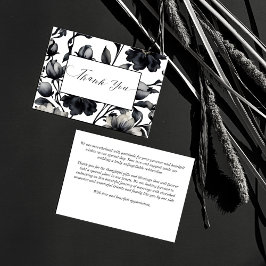 白黒ヴィンテージ花優雅な結婚式 サンキューカード