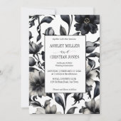 白黒ヴィンテージ花優雅な結婚式 招待状 (正面)