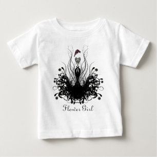 白黒ヴィンテージ花少女 ベビーTシャツ