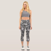 白黒ヴィンテージ花模様 カプリレギンス (正面)