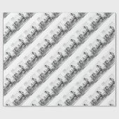 白黒ヴィンテージ蒸気列車イラストレーション ラッピングペーパー (フラット)