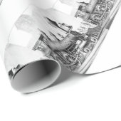 白黒ヴィンテージ蒸気列車イラストレーション ラッピングペーパー (ロールコーナー)