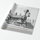 白黒ヴィンテージ蒸気列車フルサイズ ラッピングペーパー (アンロールド)