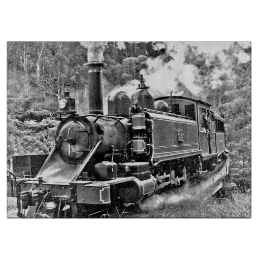 白黒ヴィンテージ蒸気機関 カッティングボード (正面)