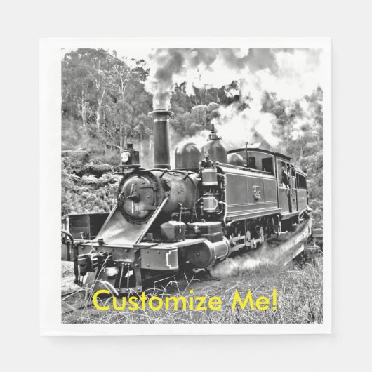 白黒ヴィンテージ蒸気機関 スタンダードランチョンナプキン (正面)