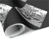 白黒ヴィンテージ蒸気機関 ラッピングペーパー (ロールコーナー)