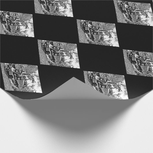 白黒ヴィンテージ蒸気機関 ラッピングペーパー (角)