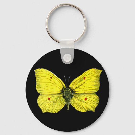 白黒ヴィンテージ蝶イラストレーション キーホルダー (正面)