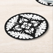 白黒ヴィンテージ装飾デザイン結婚ズ ラウンドペーパーコースター (アングル)