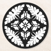白黒ヴィンテージ装飾デザイン結婚ズ ラウンドペーパーコースター (正面)