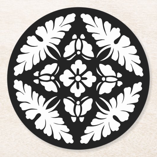 白黒ヴィンテージ装飾デザイン結婚ズ ラウンドペーパーコースター (正面)