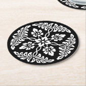 白黒ヴィンテージ装飾デザイン結婚ズ ラウンドペーパーコースター (アングル)