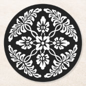 白黒ヴィンテージ装飾デザイン結婚ズ ラウンドペーパーコースター (正面)