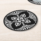白黒ヴィンテージ装飾デザイン結婚ズ ラウンドペーパーコースター (アングル)