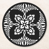 白黒ヴィンテージ装飾デザイン結婚ズ ラウンドペーパーコースター (正面)