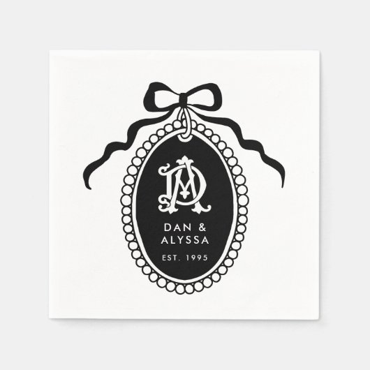 白黒ヴィンテージ記念日 スタンダードカクテルナプキン (正面)