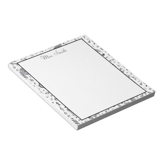 白黒ヴィンテージ音符 ノートパッド (アングル)