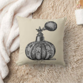 白黒ヴィンテージ香料イラストレーション クッション (ブランケット)