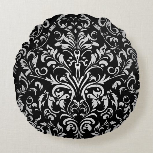 白黒ヴィンテージ ラウンドクッション (正面)