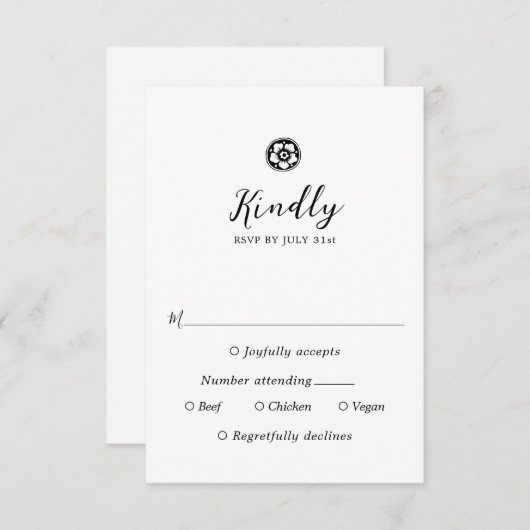 白黒ヴィンテージRSVP応答カード 出欠カード (正面/裏面)