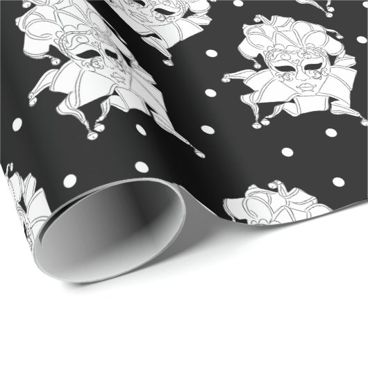 白黒ヴェネツィアカーニバルマスクパターン(の模様が)ある ラッピングペーパー (ロールコーナー)