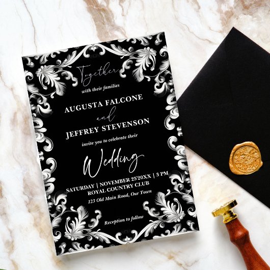 白黒一色エレガントすべて結婚の 招待状