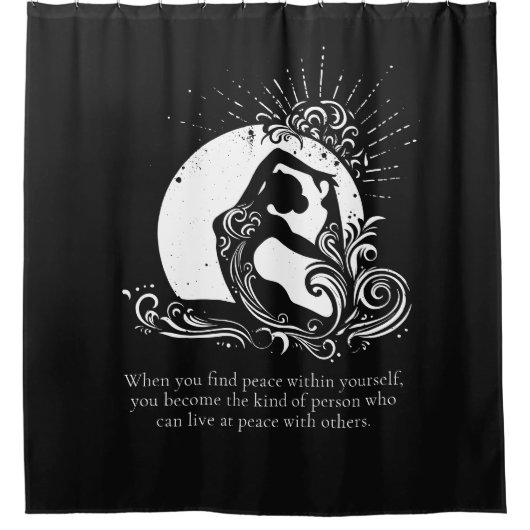 白黒一足歩行キングピジョンヨガポーズロゴ シャワーカーテン (正面)