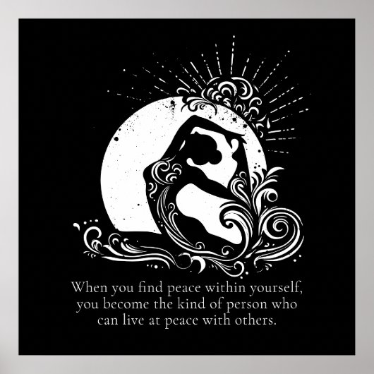 白黒一足歩行キングピジョンヨガポーズロゴ ポスター (正面)