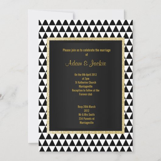 白黒三角形パタモダンーン結婚金ゴールド 招待状 (正面)