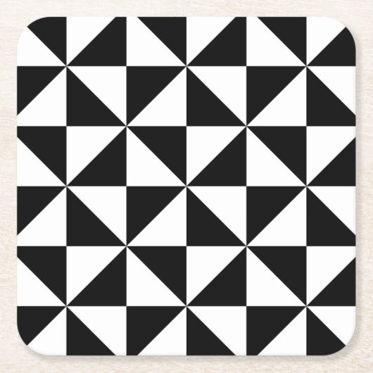 白黒三角形パターン スクエアペーパーコースター (正面)