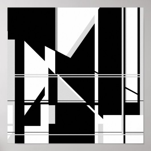 白黒三角形抽象芸術ラビリンスデザイン ポスター (正面)