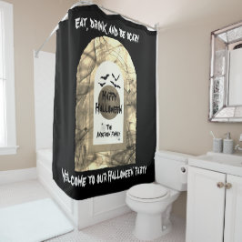白黒不気味こうもりスパイダーハッピーハローウィン シャワーカーテン