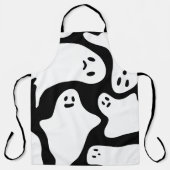 白黒不気味な白ハロウィーン幽霊たちパターン エプロン (正面)