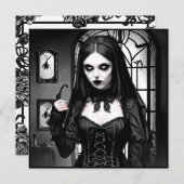 白黒不気味の女性ハローウィンパーティ 招待状 (正面/裏面)